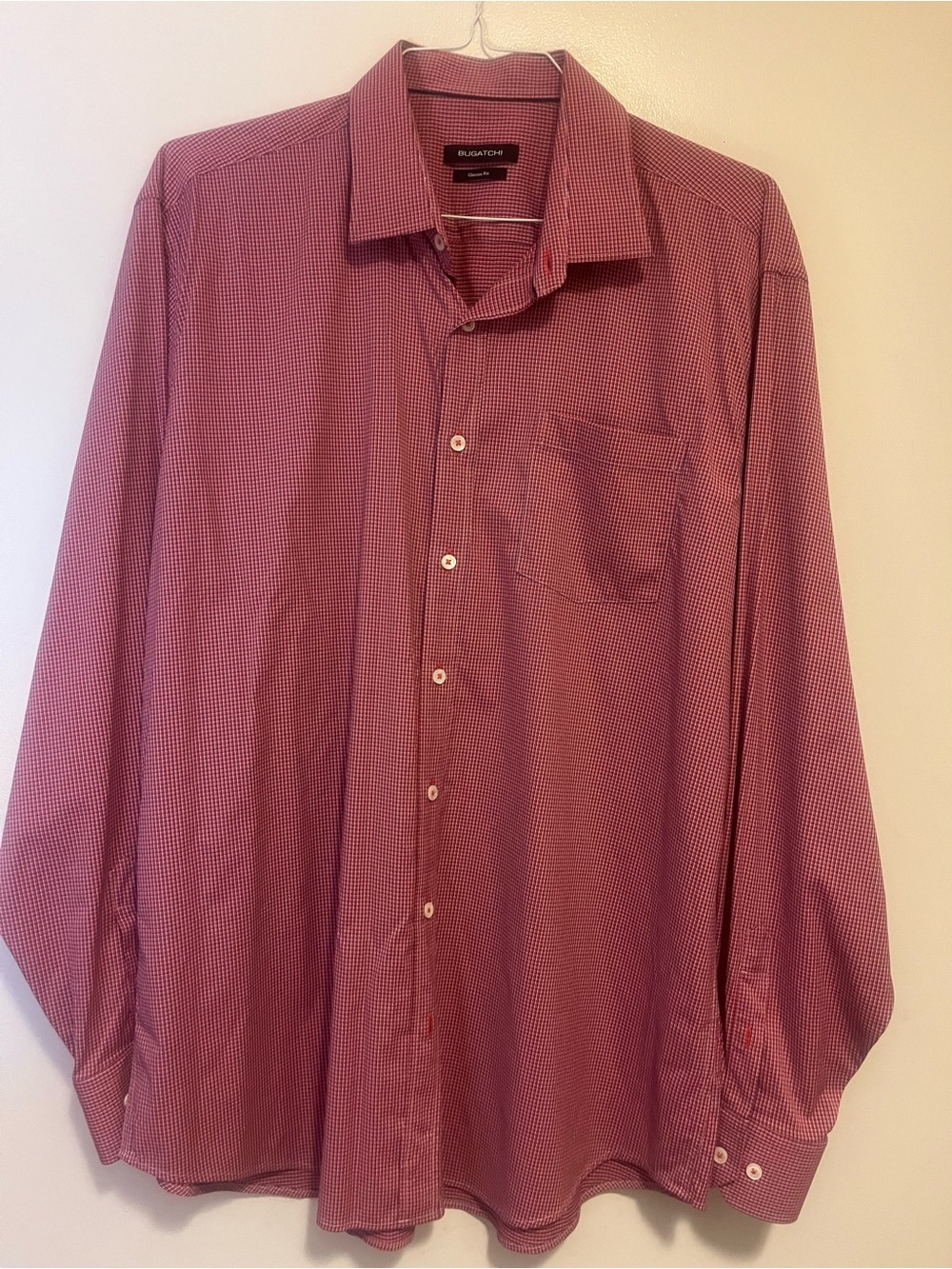 Bugatchi Men's Red Micro-Check Long Sleeve Dress Shirt